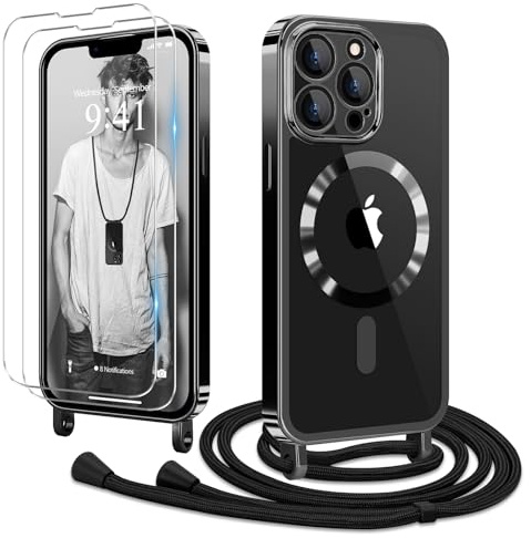 Ethanger für iPhone 13 Pro Max Hülle mit Band + 2 Schutzfolie, Schwarz