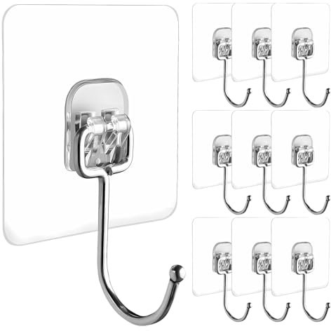 LAPLBEKE 10 Stück Selbstklebend Haken, Handtuchhaken Transparentes 10KG (Max.), Größe Ohne Bohren Selbstklebende Haken, Küche Handtuchhalter für Bad, Wandhaken, Schlüssel, Küchenutensilien