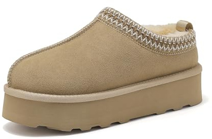 SMajong Plattformstofflor för kvinnor mini snöstövlar tjocka platta stövlar pälsfodrade skor hem toffel vinter vardagsskor, BEIgE, 40 EU