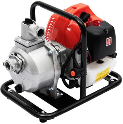 2-Takt Benzin Wasserpumpe, 1400w 6500r/min Gartenpumpe Max. Fördermenge 30m, Durchflussmenge 8m³, Schmutzwasserpumpe mit Luftfilter Werkzeugsatz Trichter