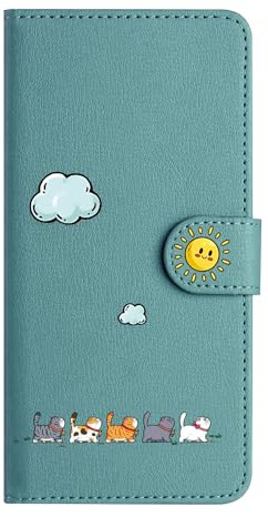 Nokverzy Handyhülle für Huawei P20 Pro Hülle Klappbar mit Kartenfach Magnet Geldbörse Tier Muster Leder Handy Tasche Cover Flip Phone Case für Huawei P20 Pro Klapphülle mit Band Katze Motiv Bunt Grün