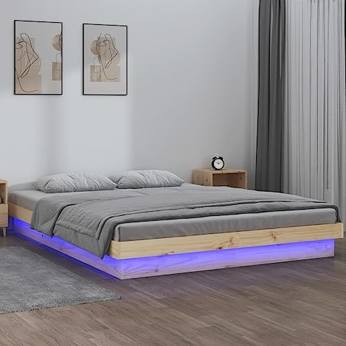 Cosisti LED-Bett mit Lattenrost, Bettrahmen aus Holz, Natur, 160 x 200 cm