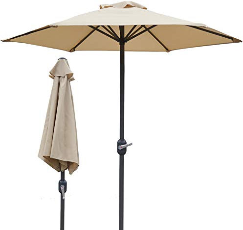 GaRcan Parasol Beige Parasol d'extérieur/terrasse, Petit Parasol de Table de 2 m avec manivelle et Poteau en métal, abri Solaire Rond Pliable, pelouse Plage