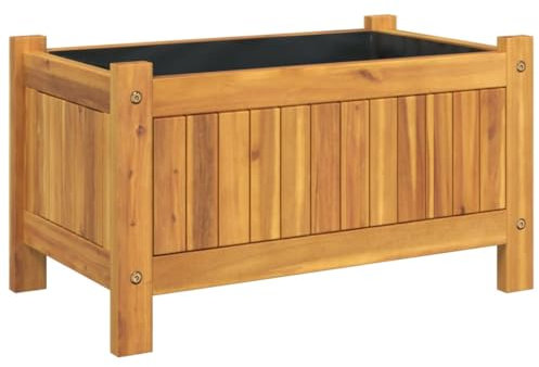 vidaXL Jardinière avec Doublure, Lit Surélevé, Bac à Fleurs, Pot de Plantes, Boîte à Fleurs Jardin Patio Terrasse, 54x31x30 cm Bois Massif d'Acacia