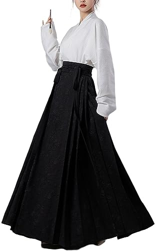 Tenue traditionnelle Mamianqun, robe Hanfu, jupe plissée avec visage d'horce, avec haut chemisier, Costume ancien chinois de la dynastie Ming (Color : Black, Size : Medium)