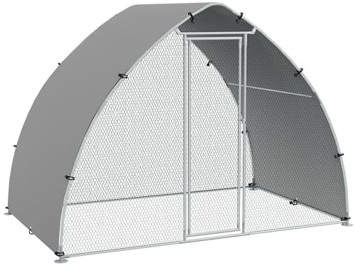 PawHut Großer Gehege für Hühner, Hühnerstall, mobiler Zwinger, Voliere, für den Außenbereich, 5,75 m², Dach mit UV-Schutz, verschließbare Tür, silberfarben