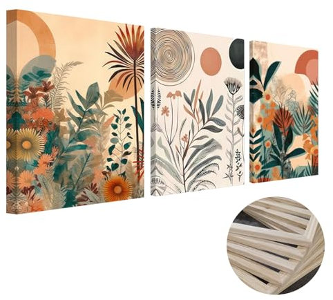 quiodok 3er Set Moderne Abstrakt Kunst Wandbilder mit Rahmen Boho Deko Bilder Wandbilder Set wandbilder Wohnzimmer für Schlafzimmer Wanddeko Wohnzimmer (30 * 40cm, KEIN EXTRA RAHMEN BENÖTIGT)