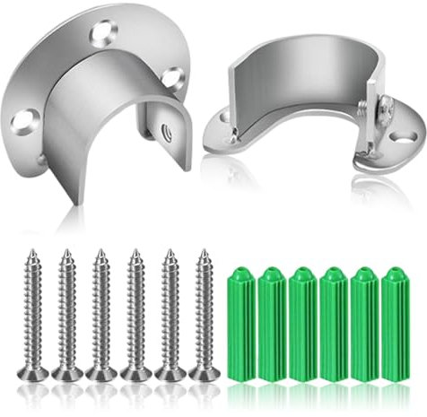 2 stück Rundrohr-Halterung, 25mm Flansche aus Edelstahl für Kleiderstangehalter, U-Form Gardinenstange Halter, Kleiderstange Wandmontage mit 6 stück Schrauben für Kleiderschrank, Balkon, Badezimmer