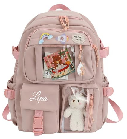 Generisch Schulrucksack Mädchen Teenager Rucksack Kinder Personalisierte Kinder Rucksäcke Schulranzen mit Name, Kinderrucksack für Kinder 8-15 jahre Schule oder Reisen (Rosa)