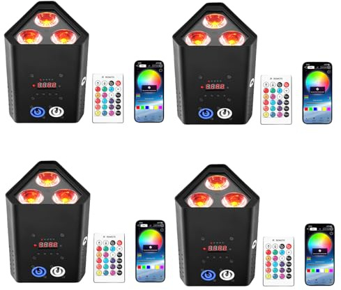 Rtktoup 4PCS 3 * 18W Akku LED Par Licht, RGBW+UV 6 In 1 Wiederaufladbarer Bühnenstrahler, Disco Partylicht mit Infrarot Fernbedienung/2,4 GHz Wireless/APP, geeignet für Bühnen Festivals Party Club
