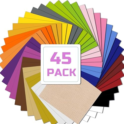 SCULPFUN Plotterfolie Textil 44 Stück, 30.5x25.4cm Flexfolie Plotter Textil, Plotterfolie Vinyl für DIY T-Shirts Kleidung, Hüte oder andere Stoffe, Bügelfolie(21 Farben)