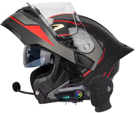Smilfree Motorbike Bluetooth Modular Helmet Full Face Flip Up Motorcycle Helmet DOT/ECE Approved Lightweight Ventilation Design with Double Visor Microphone for Adult Men and Women S~XXL