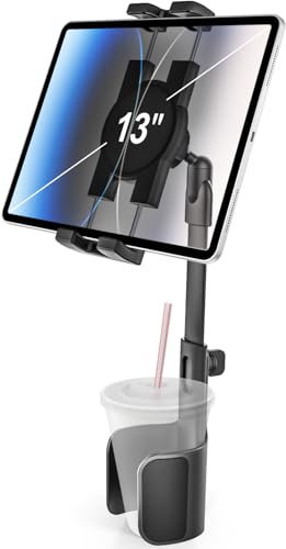EXSHOW Getränkehalter Auto Tablet Halterung - [3 in 1 Expander] PKW LKW KFZ Becherhalter Handyhalter mit Verstellbar Arm, für iPad Pro Air Mini, Smartphone, Sumsung Tab und 4,7-13 Zoll Geräte