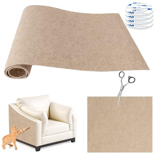 Selbstklebend Kratzmatte Katze, Kratzschutz Sofa Katze, DIY Kratzbretter kratzwand für Katzen Möbel Kratzteppich Couch-Schutz (Khaki, 100X30cm)