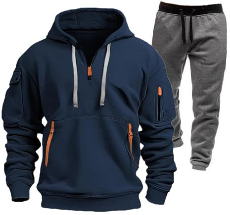 KONG JIMFAN Hoodie Herren Jogginganzug Herren 2-Teiliges Set Trainingsanzüge Tracksuit Mit Reißverschlüssen Tasche Freizeitanzug Trainingshose Sportanzüge Trainingsanzug(#B Navy,3XL)