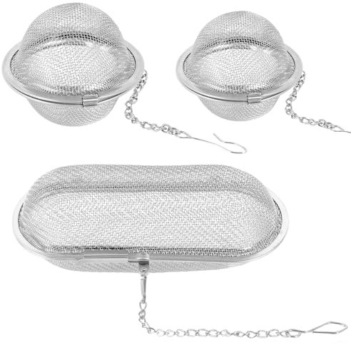 TPTGIAR 3 unidades de especias colador de especias de acero inoxidable para cocinar, infusor de té para té suelto, colador de té de acero inoxidable con cadena en diferentes tamaños para té suelto