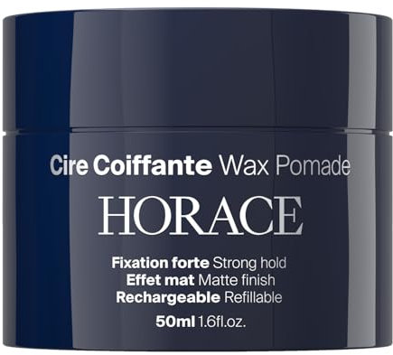HORACE Hair Wax Pomade for Men – Strong & Long-Lasting Hold – Matte Finish – No Silicones or Mineral Oils – Woody Scent – Refillable, 50 ml