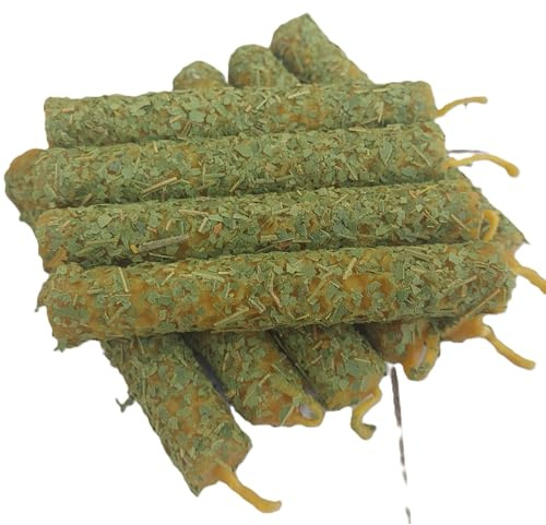 YA-DECOREGALOS 10 VELAS DE CERA DE ABEJA CON LAUREL + 2 PALOS SANTOS MEDIDAS 10 * 1.8CM. SIN PARAFINA HECHAS A MANO