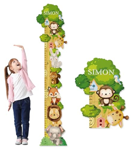 CHARMIBLE Personalisiert Messlatte Kinder Holz für Baby- & Kleinkinderzimmer mit Namen, Abnehmbares Messlineal für Baby-Messlatte für Schlafzimmer, Wanddekoration (Waldtiere)