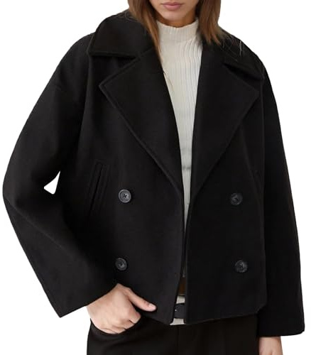 Duohropke Trench-coat Femmes Court Laine Double boutonnage Veste d'hiver avec Boutons Manteau en Laine Hiver Courte Veste de Transition Femmes Élégant Revers Manteau Transition Manteau pour Femmes