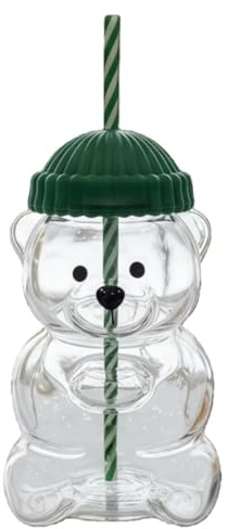 Jectse Taza de Cristal con Pajita y Oso, Vasos de Vidrio con Tapas y Pajitas, Cristalería para Bebidas, 20 Oz, sin Logotipo, para café, té con Leche