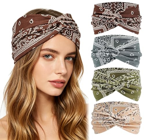 Wosyoodo 4er Pack Haarband Damen Stirnband Damen für Sommer, Extra Breit Haarband Elastische Kopftuch Weiche Boho Haarbänder, für Yoga, Kosmetik, Sport, Gym und Täglichen Gebrauch