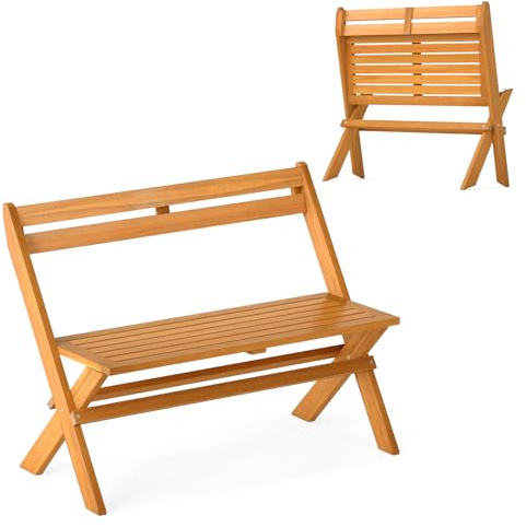 COSTWAY Gartenbank Holz, Holzbank wetterfest, klappbare Sitzbank aus Akazienholz, 2-Sitzer Balkonbank, Terrassenbank bis 360 kg belastbar, Parkbank für Garten, Balkon, Terrasse