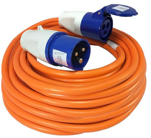 Gziztx 50M Extension Lead Cable - Heavy Duty 16 Amp 240V Camping Caravan Hook Up Cable - High Vis Orange - Ideal for Campervans & Motorhomes (50M)