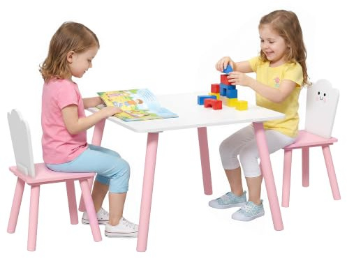 AIYAPLAY Table Enfant avec Chaise, Ensemble Table et 2 Chaises 3-6 Ans Rose | Bois, Dessiner Jouer Étudier, Cadeau Fille Garçon, Salle de Jeux Chambre Maternelle, Meubles de Chambre d'Enfant