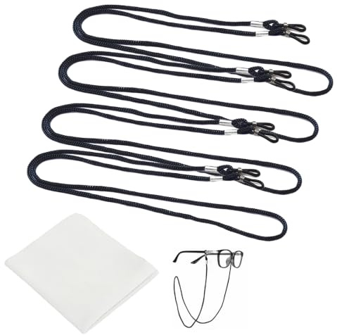 4 Pcs Glasses string,Unisex Glasses Straps,spectacles cord,sunglasses chain | Spectacles Straps Lanyard Eyewear Strap for Men & Women with 1 Microfibre Cleaning Cloth for Running Camping Reading Outdoor