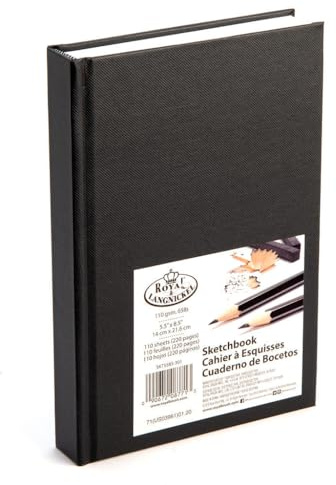 Royal & Langnickel schwarz A5 Skizzenbuch Kartusche Zeichnen Papier Künstler Sketch Book Pad Fester Einband 110 GSM 220 Seiten (14 x 21,6 cm)