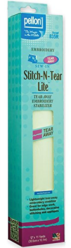 Pellon Embroidery Stabilizer-12 X11 Yards Stitch-N-Tear Lite Stick-Stabilisator, 30,5 cm x 9,1 m, Weiß, 1 Pack