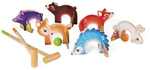 Janod - Forest Animals Croquet Wood Game - Outdoor Game - For children from the Age of 3 J03207, Multicolored