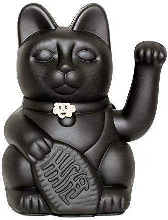 Gato de la Suerte chino - Lucky Cat - Maneki Neko. NEGRO, M (10x6x15cm)