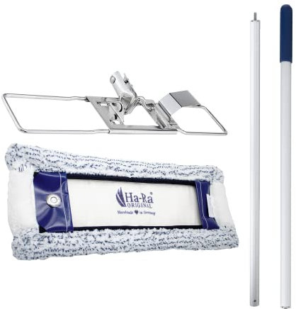 Ha-Ra Set Bodenexpress 42 cm aus Edelstahl & Mach 6 Bodenfaser I robuster Boden-Wischer zur Reinigung für Böden & Wände I wendiger Wischmop mit rutschfestem Griff & teilbarem Stiel
