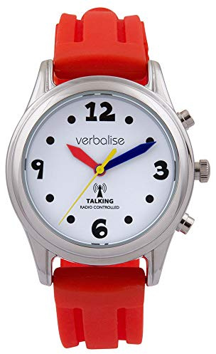 Verbalise Trendy Radio Controlled Talking Watch with Date, Alarms and Red Silicone Strap