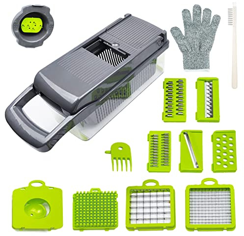 T-GOGO Pro Gemüsezerkleinerer, 10-in-1 Mandolinenschneider, Zwiebelschneider, Eiertrenner, Lebensmittelwürfel mit Behälter für Küche