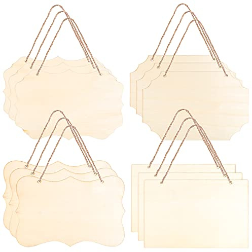 Chstarina 12 Stück Holzschilder zum Aufhängen, blanko, rechteckig, Holzplatten mit Seil für Brandmalerei, Malerei, Schreiben und Dekorationen