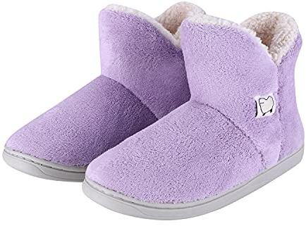 XINCHIA Women's Purple Fleece Lined Winter Bootie Slippers, Size 7/8 UK (EU 40/41), Solid Color, Round Toe, Flat Heel, Elastic, Waterproof, Women's Slippers