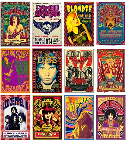 Woonkit Vintage Rock Band Posters for Room Aesthetic, 70s 80s 90s Retro Music Bedroom Decor Wall Art, Concert Poster Wall Collage, Old Music Album Cover Prints (12 SET A, 7.8X11.8 INCH)