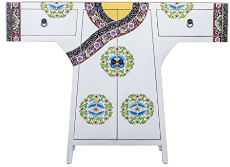 Fine Asianliving Chinesischer Kimono Schrank Handbemalt Weiß B120xT35xH87cm China Chinesischer Schrank Chinesischer Hochzeitsschrank Orientalische Möbel Asiatische