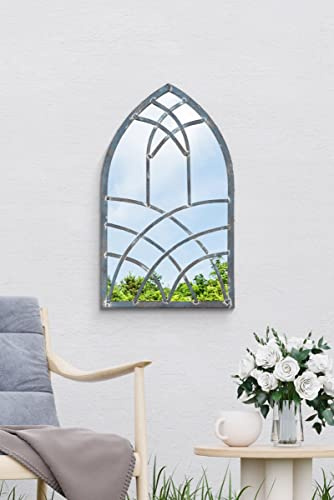 MirrorOutlet GM081 Gartenspiegel, groß, Metall, rustikal, gewölbt, 40 x 24 cm, silberfarben