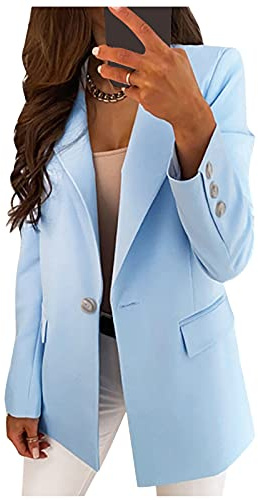 L9WEI Blazer Mujer Elegante Deportivo Blazer Corto Business Slim Fit Chaqueta de Traje Monocolor Saco Chaqueta para Tiempo Libre Fino Chaqueta Blazer