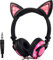 Olyre Cuffie Bambina gatto orecchie led, Cuffie per Bambini con filo,cuffia bambini per Smartphone, Tablet, IPad, Computer Portatile(Rosa+Nero)