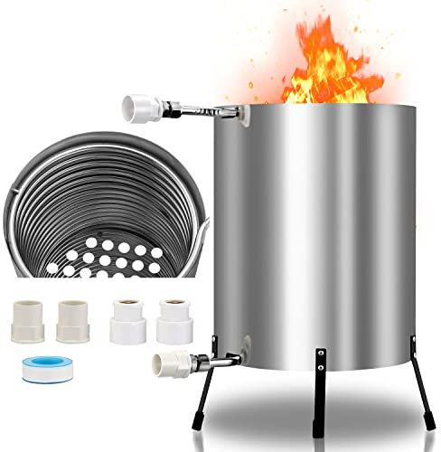 Vigevee Poolheizung mit Feuer, Poolheizung Feuertonne mit Heizspirale, 100% Edelstahl Poolheizung, 36-38mm Anschlüsse, Poolofen Heizungen für Schwimmbäder