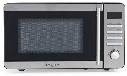Salter 20 Litre Digital Microwave – 60-Minute Timer, Defrost Function, 27cm Turntable, Even Cooking, Time/Weight Controls, Instant Start, 45.1 x 35.4 x 25.8 cm, Stainless Steel Finish, 800W