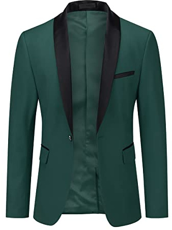 YOUTHUP Blazer Homme Col Châle Slim Fit Veste de Costume Formel Veston Blazer Casual Elégant pour Mariage Business Vert Foncé M