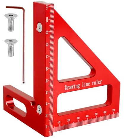 WAVATA 3D Holzbearbeitung Quadrat Winkelmesser, 45/90 Grad Aluminiumlegierung Gehrungsdreieck Lineal, 3D Multi-Winkel Messlineal, Quadratischer Winkelmesser für die Holzbearbeitung für Ingenieure(Rot)