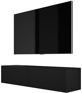 Hängendes TV- Schrank (B: 140 cm, H: 34 cm, T: 32 cm) in Schwarz Matt