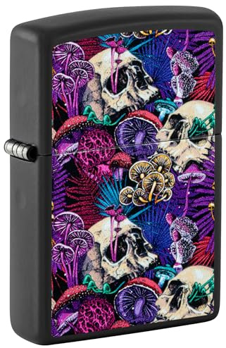 Original Zippo Lighter - Psychedelic Mushroom / Skull Mushroom Edition, Glow in The Dark on Matt Black
